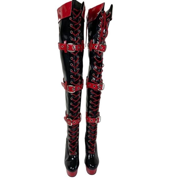 funtasma Medic 6 pleaser boots , red / black ,zip, lace up buckle - Picture 3 of 10
